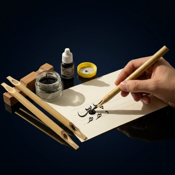 Premium glossy paper kit for Arabic calligraphy practice and smooth Islamic art writing.